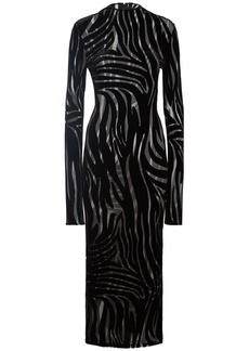 Versace Jersey Velour Jacquard Zebra Midi Dress
