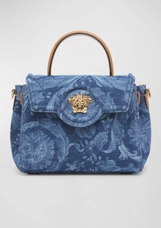 Versace La Medusa Floral Denim Top-Handle Bag