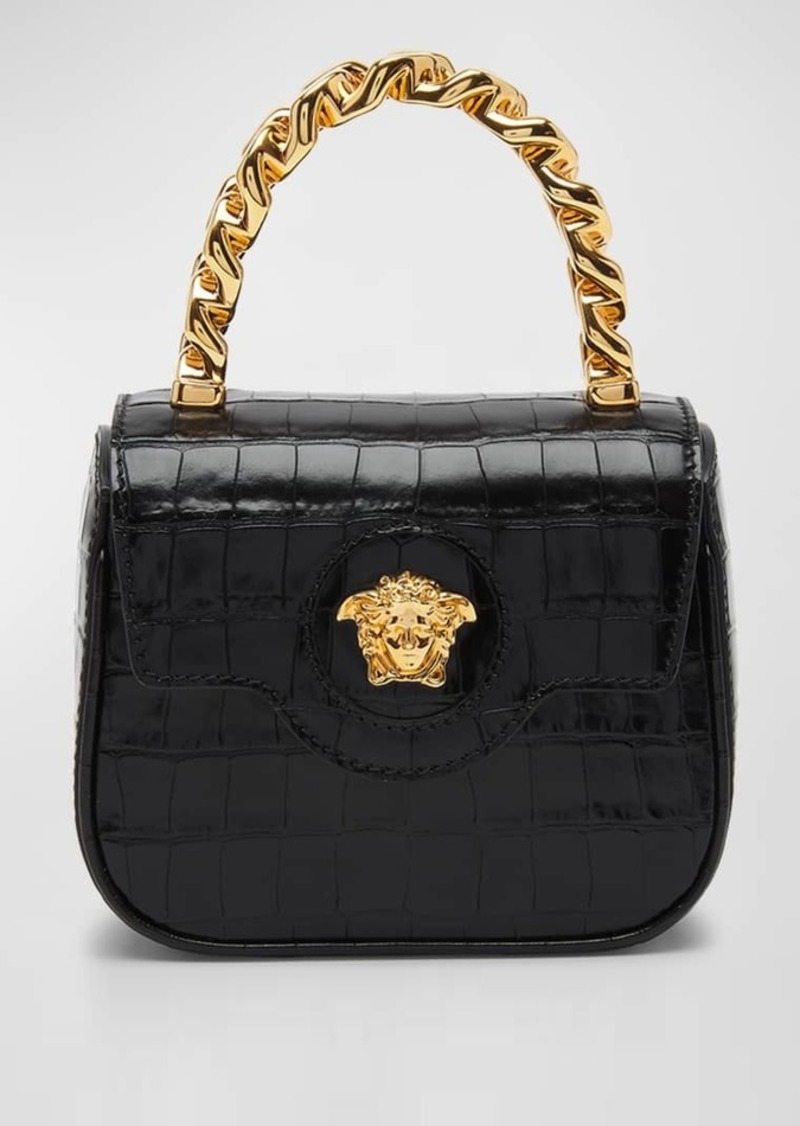 Versace La Medusa Mini Croc-Embossed Top-Handle Bag