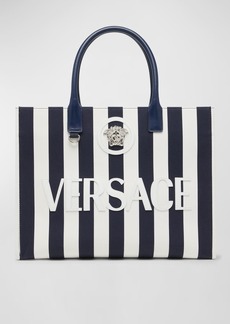 Versace La Medusa Striped Canvas Tote Bag