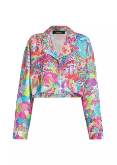Versace Silk-Blend Floral Cropped Blouse