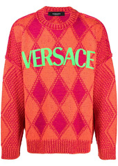 Versace logo-appliqué argyle-knit jumper