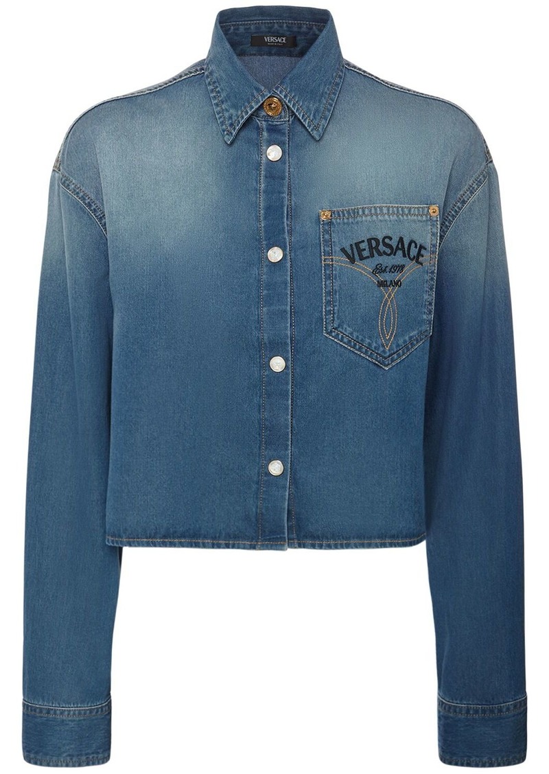 Versace Logo Cropped Denim Overshirt