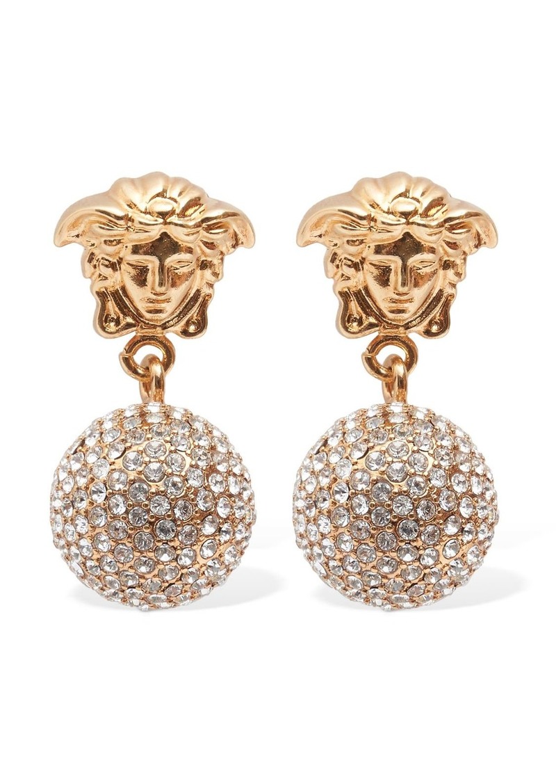 Versace Logo Crystal Pendant Earrings