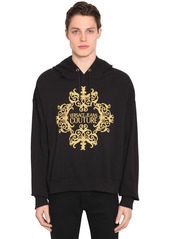 Versace Logo Embroidered Cotton Jersey Hoodie