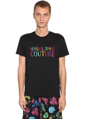 Versace Logo Embroidered Cotton Jersey T-shirt
