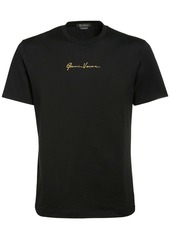 Versace Logo Embroidered Cotton T-shirt