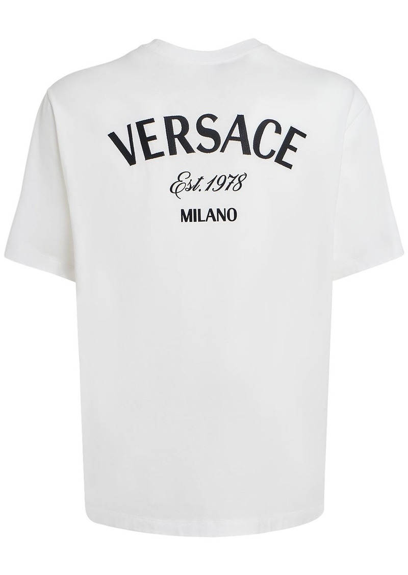 Versace Logo Embroidery Cotton T-shirt