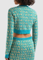 Versace Logo Jacquard Knit Crop Cardigan