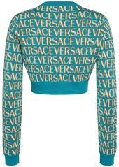 Versace Logo Jacquard Knit Crop Cardigan