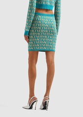 Versace Logo Jacquard Knit High Waist Mini Skirt