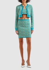 Versace Logo Jacquard Knit High Waist Mini Skirt