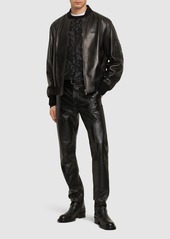 Versace Logo Leather Zip Jacket