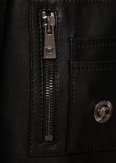 Versace Logo Leather Zip Jacket