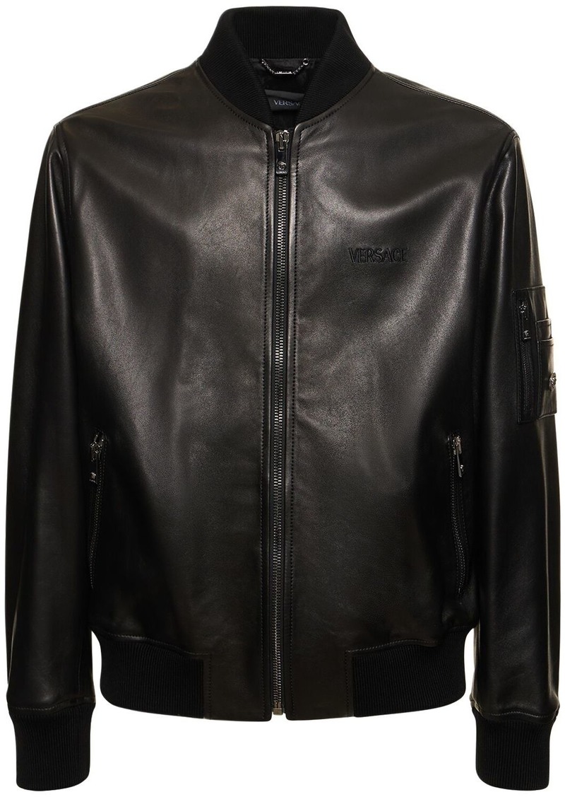 Versace Logo Leather Zip Jacket
