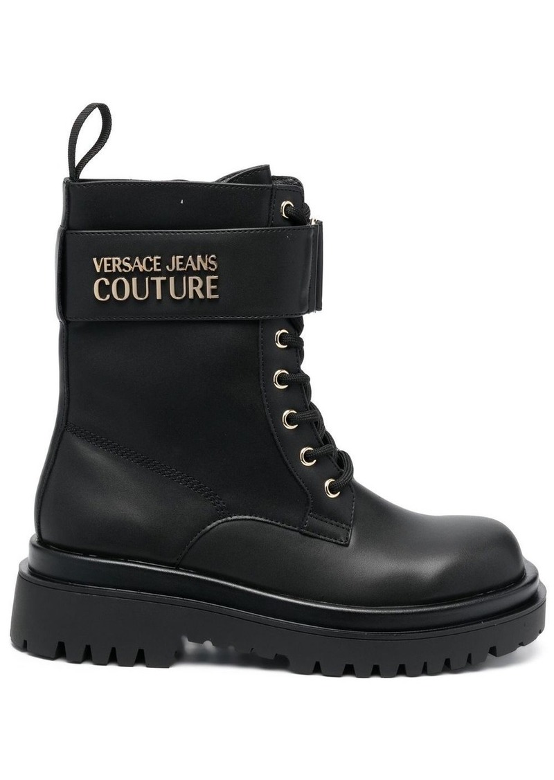 Versace logo-lettering combat boots
