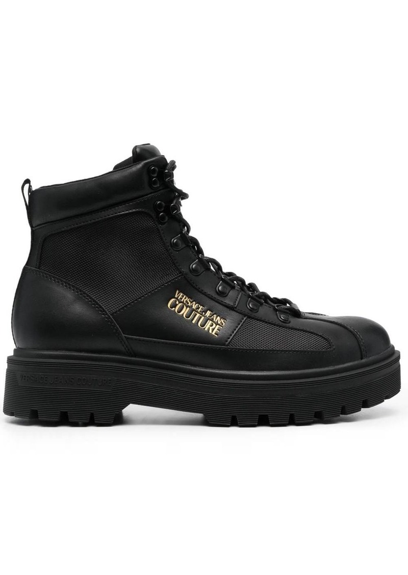 Versace logo-lettering lace-up boots