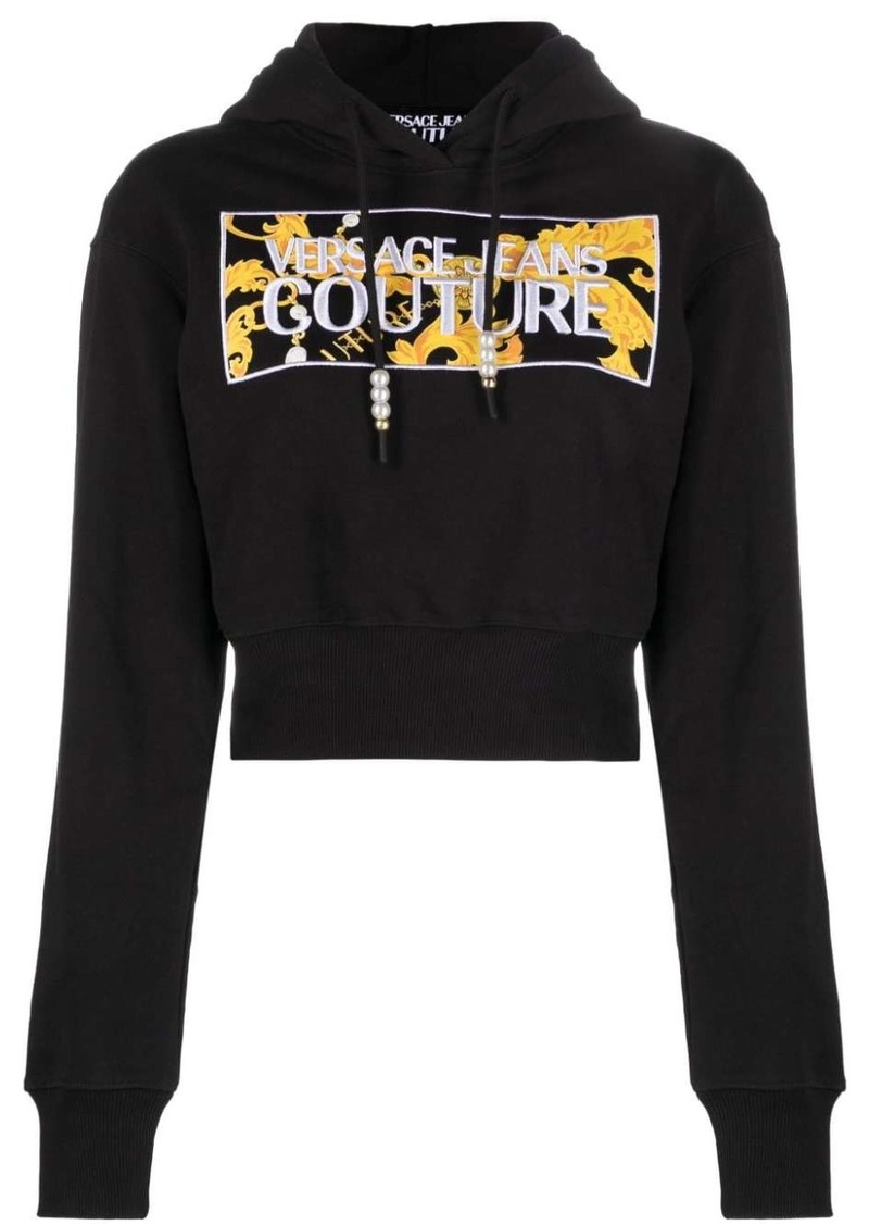 Versace logo-patch cropped hoodie