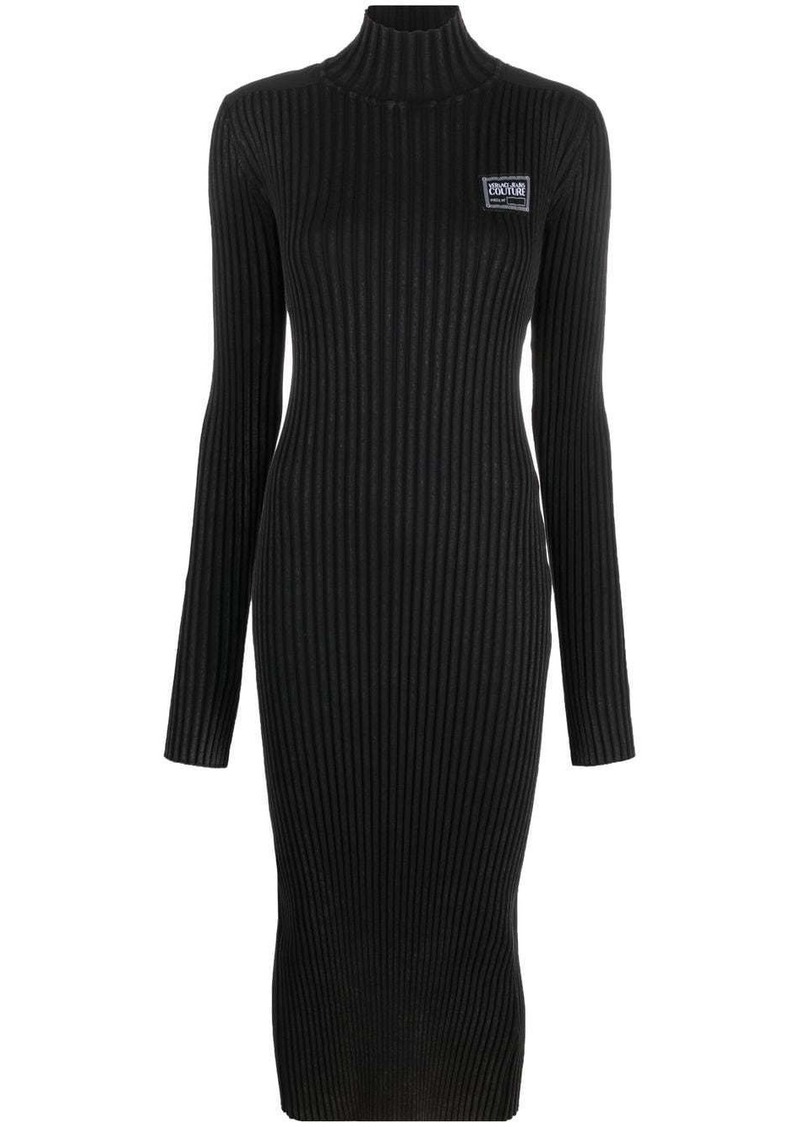 Versace logo patch ribbed midi dress