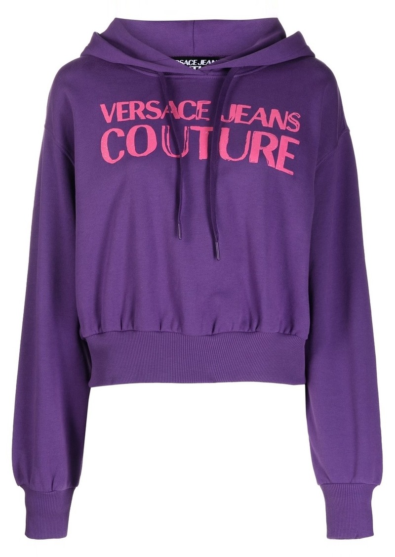 Versace logo-print cropped cotton hoodie