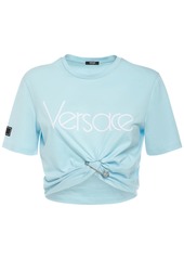 Versace Logo Jersey Crop T-shirt W/knot