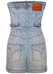 Versace Logo Printed Denim Mini Dress