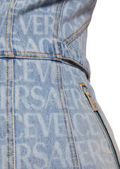 Versace Logo Printed Denim Mini Dress