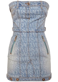 Versace Logo Printed Denim Mini Dress