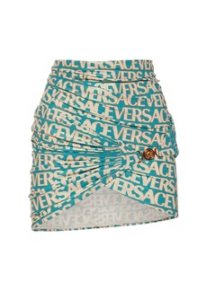Versace Logo Printed Jersey Mini Wrap Skirt