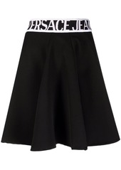 Versace logo-waistband A-line skirt