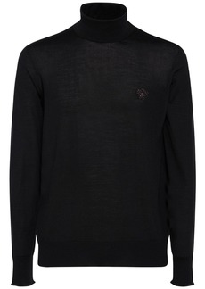 Versace Logo Wool Blend Knit Turtleneck Sweater