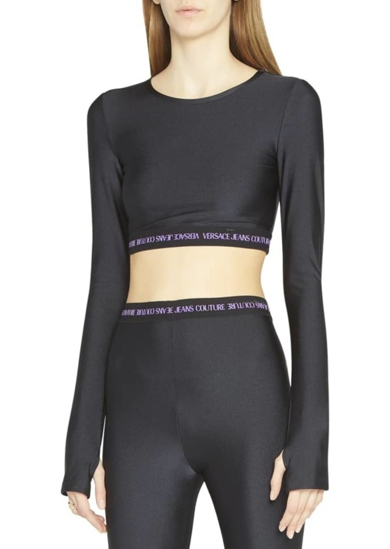 Versace Long-Sleeve Logo Band Crop Top