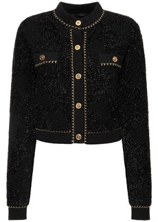 Versace Lurex Tweed Knit Collarless Cardigan