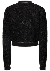 Versace Lurex Tweed Knit Collarless Cardigan