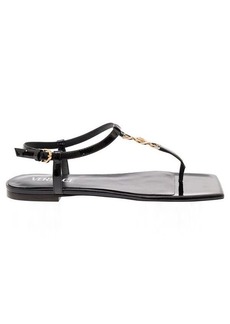 Versace 'Medusa '95' Black Low Sandals with Logo Detail in Snake-Printed Leather Woman