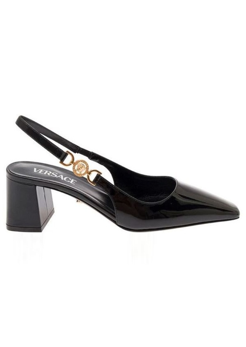 Versace 'Medusa 95' Black Slingback Pumps with Medusa Detail in Patent Leather Woman