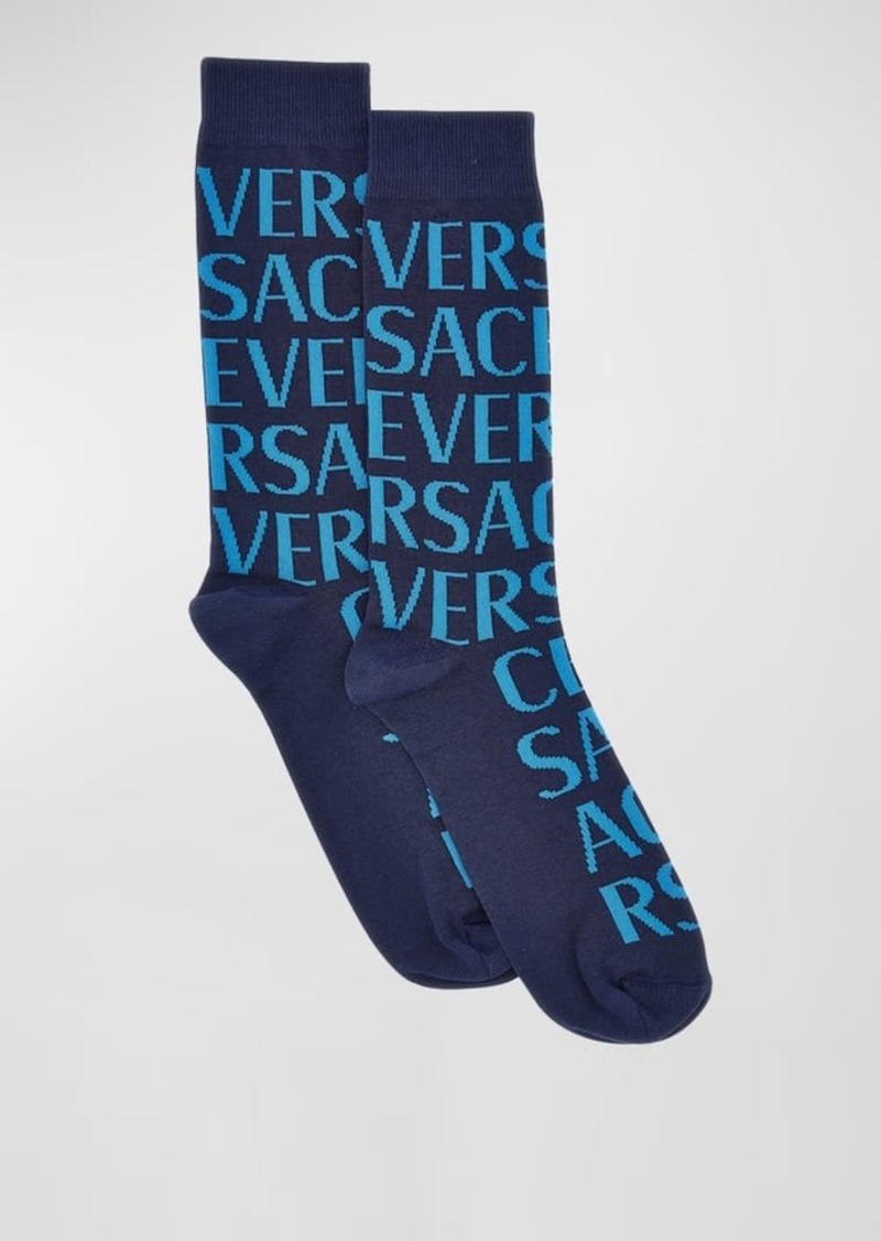 Versace Men's Allover Logo Crew Socks
