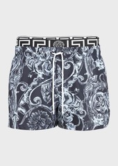 Versace Men's Barocco Swim Shorts with Greca Waist