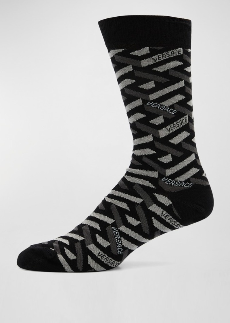 Versace Men's Jacquard Monogram Crew Socks