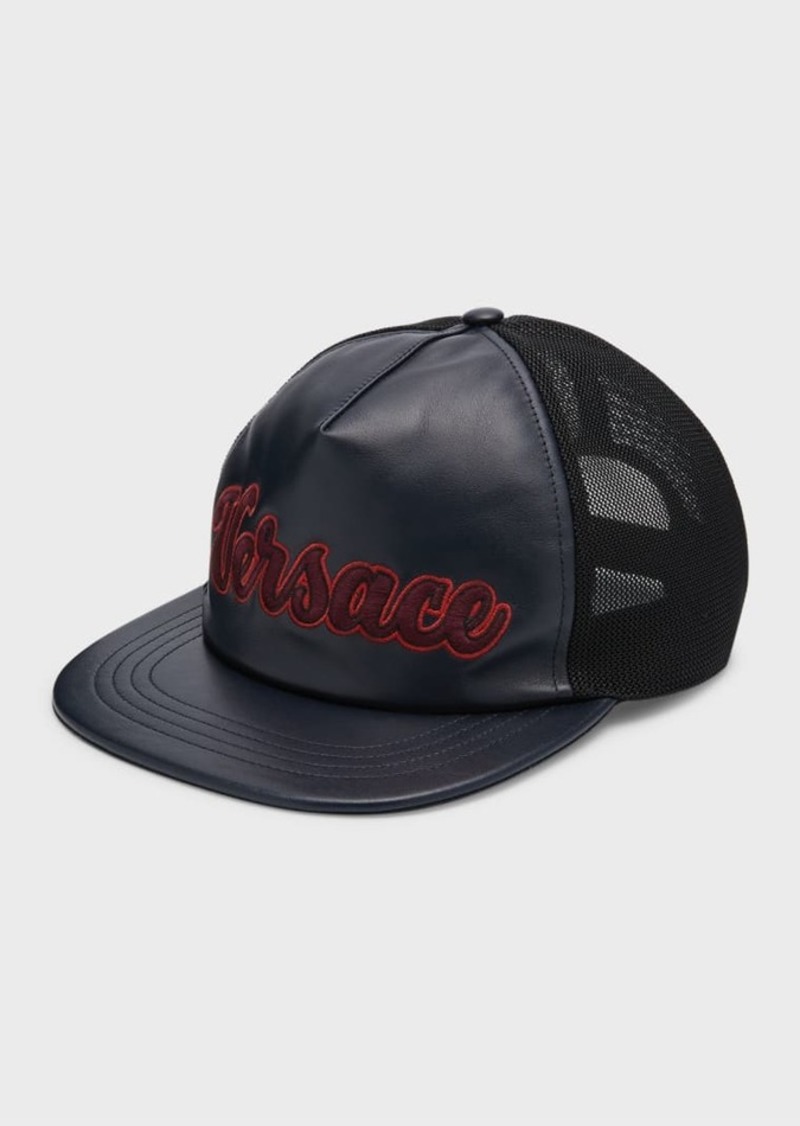 Versace Men's Leather Logo Trucker Hat