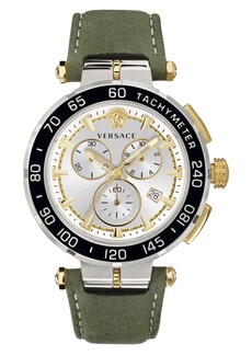 Versace Greca Detailed Leather Strap Watch