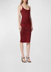 Versace Metallic Animalier Knit Sleeveless Midi Dress