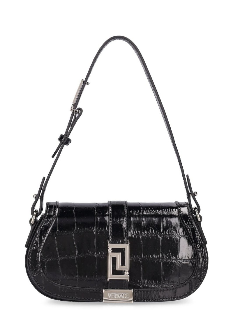 Versace Mini Croc Embossed Leather Shoulder Bag