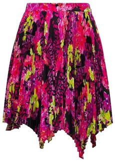 Versace Multicolor Asymmetric Pleated Mini-Skirt with Logo Orchid Print in Polyester Woman