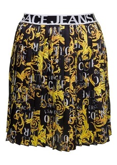 Multicolor Pleated Mini Skirt with All-Over Couture Logo Print in Polyester Woman Versace Jeans Couture