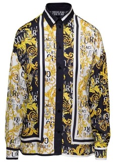 Versace Multicolor Shirt with All-Over Couture Logo and Stripe Print in Cotton Woman