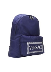 new VERSACE 90's Box Logo navy blue nylon Greca strap backpack