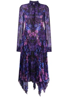 Versace Orchid Barocco-print pleated shirtdress