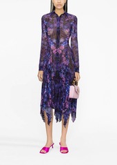 Versace Orchid Barocco-print pleated shirtdress
