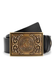 Versace Plaque Buckle Logo Leather Belt